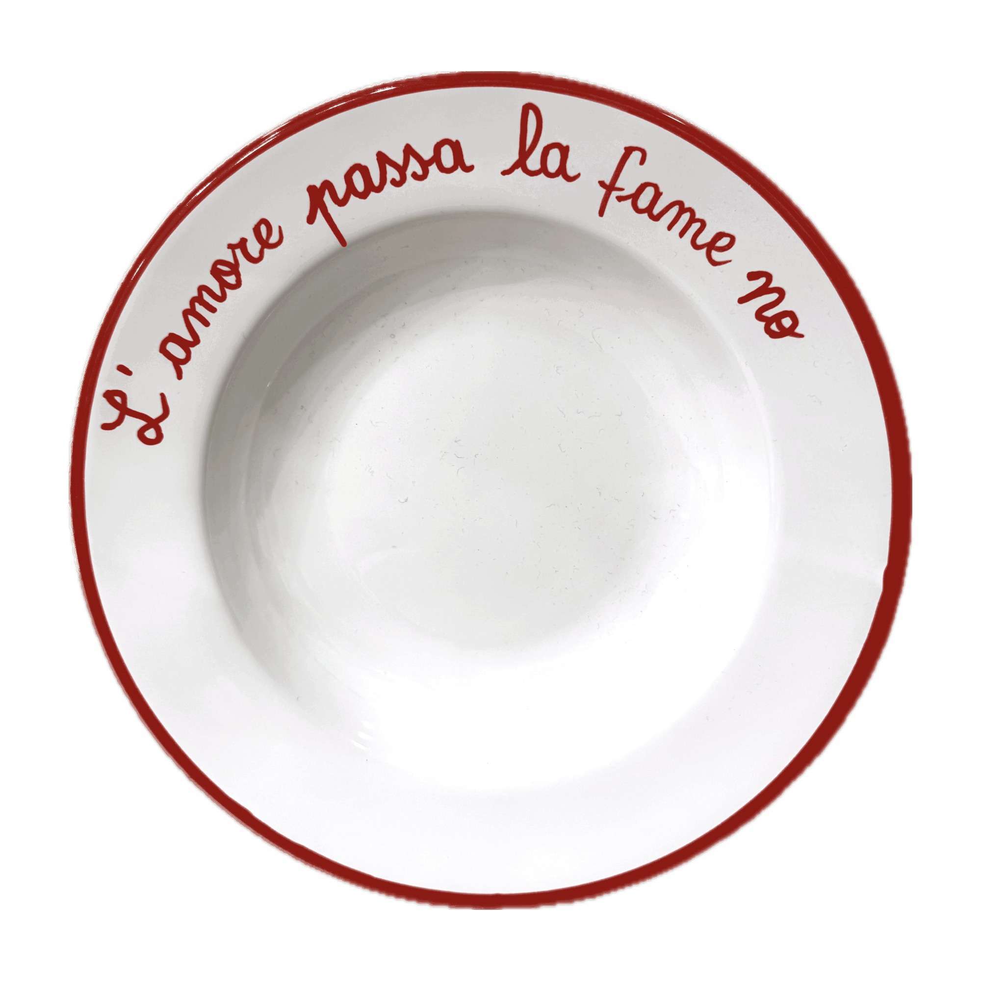 Piatto l'amore passa la fame no in ceramica pugliese, decoro Bordeaux n. 7