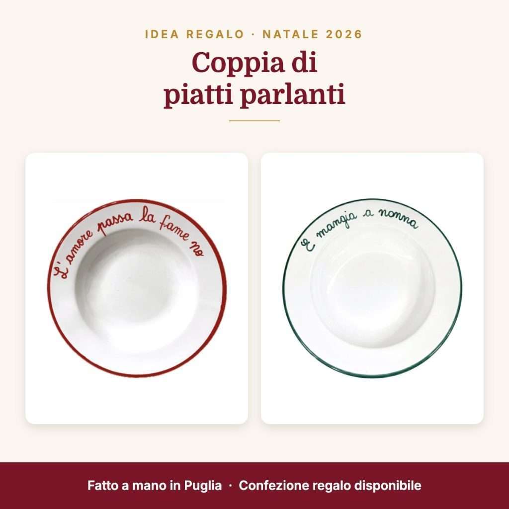 Coppia di piatti parlanti in ceramica pugliese