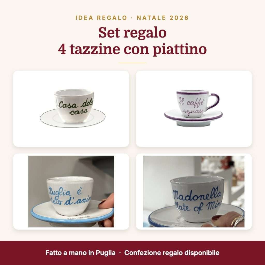 Set regalo 4 tazzine con piattino in ceramica pugliese